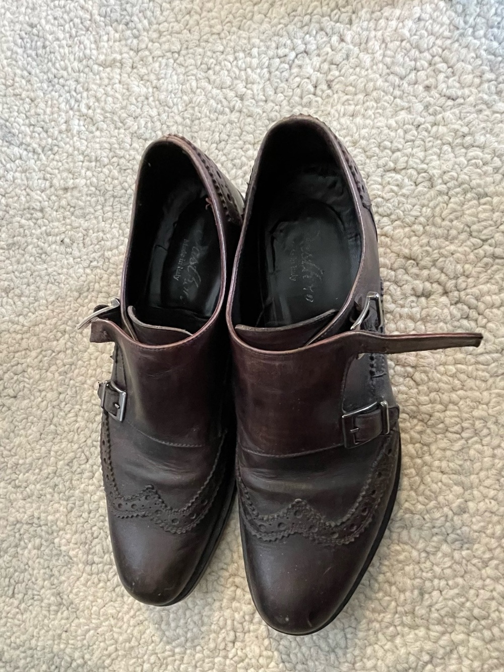 Dasthon Men’s Dark Brown Genuine Leather Double Monk Strap Wingtips dress shoes